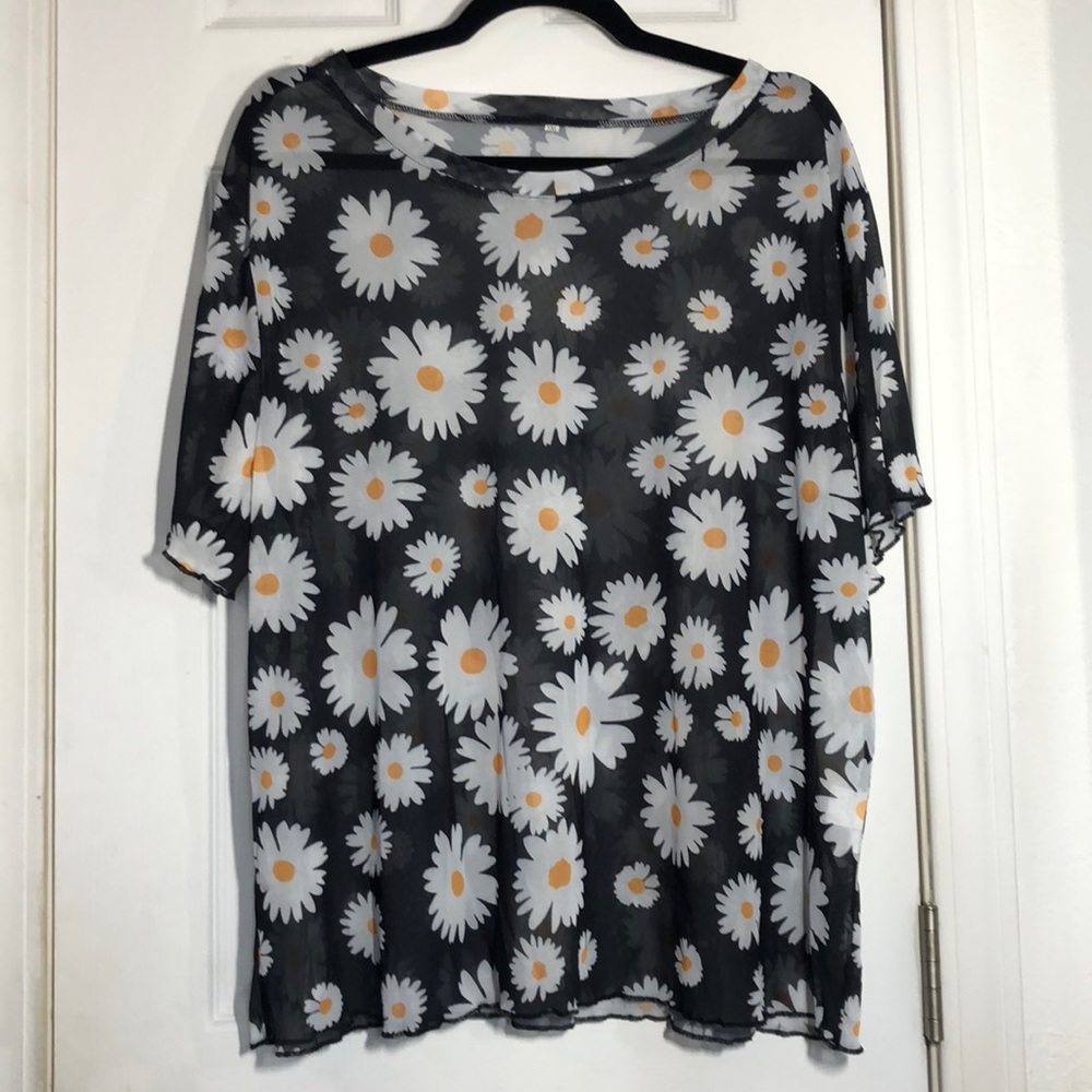 Shein Plus Size Allover Floral Mesh Sheer Top